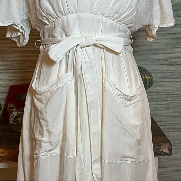 Madewell Dress Linen Blend White Ivory Dolman Sleeve Tie Waist Size PS Petite - Picture 4 of 7